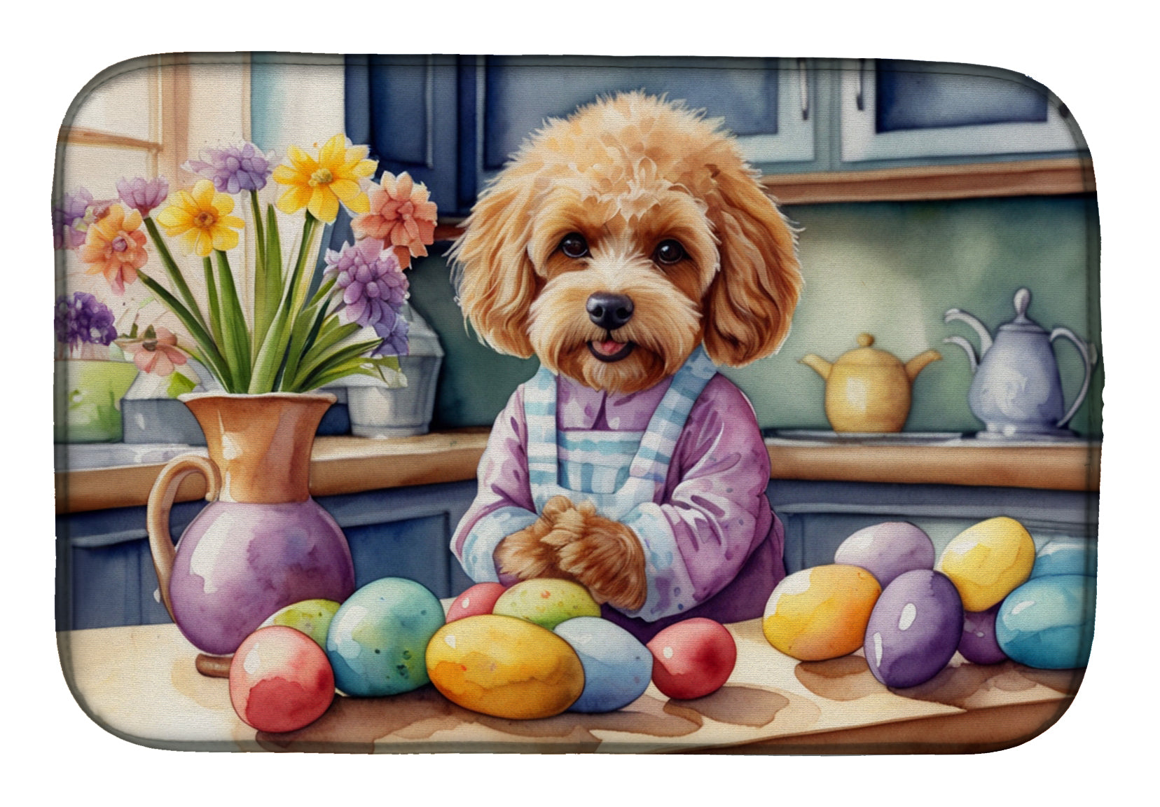 Decorating Easter Cockapoo Dish Drying Mat Absorbent Dish Drying Mat Pad for Kitchen Counter Dish Drainer Mat for Countertop, 14 x 21", Multicolor