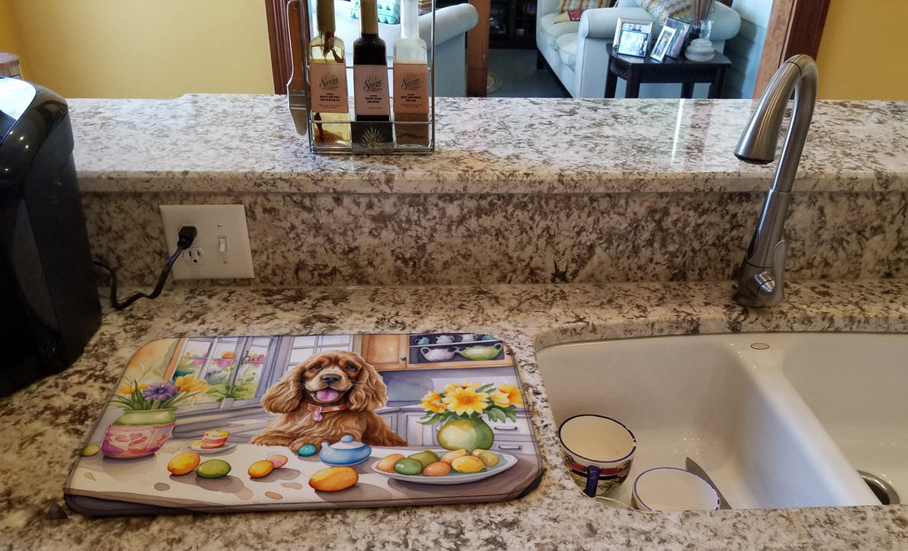 Decorating Easter Cocker Spaniel Dish Drying Mat Absorbent Dish Drying Mat Pad for Kitchen Counter Dish Drainer Mat for Countertop, 14 x 21", Multicolor