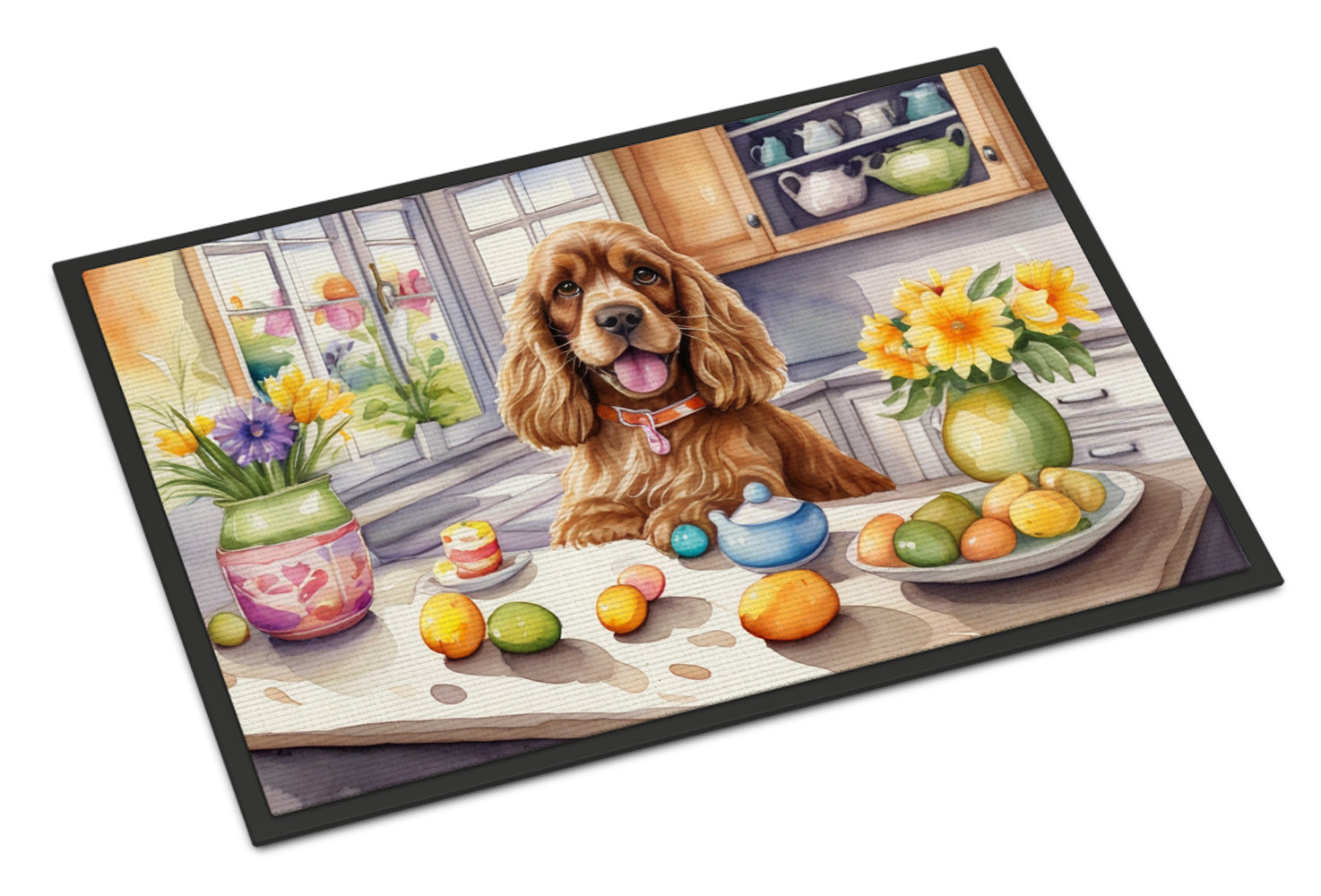 Decorating Easter Cocker Spaniel Doormat Indoor Outdoor 18H X 27W Front Door Mat Rugs for Entryway, Non Slip Washable