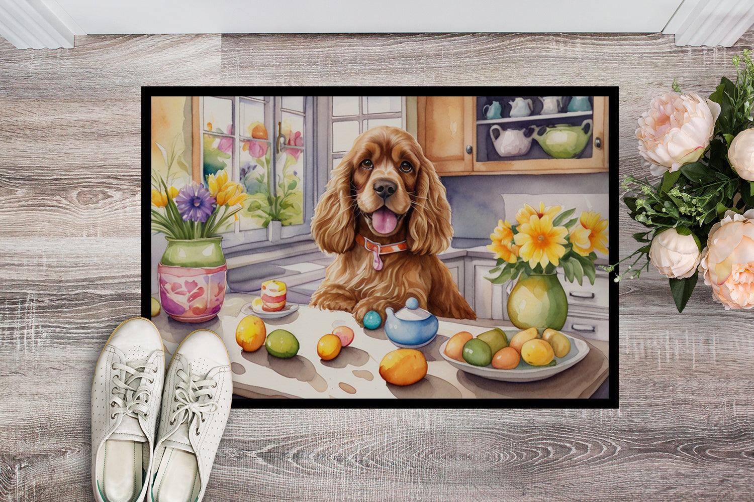 Decorating Easter Cocker Spaniel Doormat Indoor Outdoor 18H X 27W Front Door Mat Rugs for Entryway, Non Slip Washable