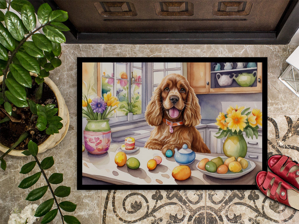 Decorating Easter Cocker Spaniel Doormat Indoor Outdoor 18H X 27W Front Door Mat Rugs for Entryway, Non Slip Washable