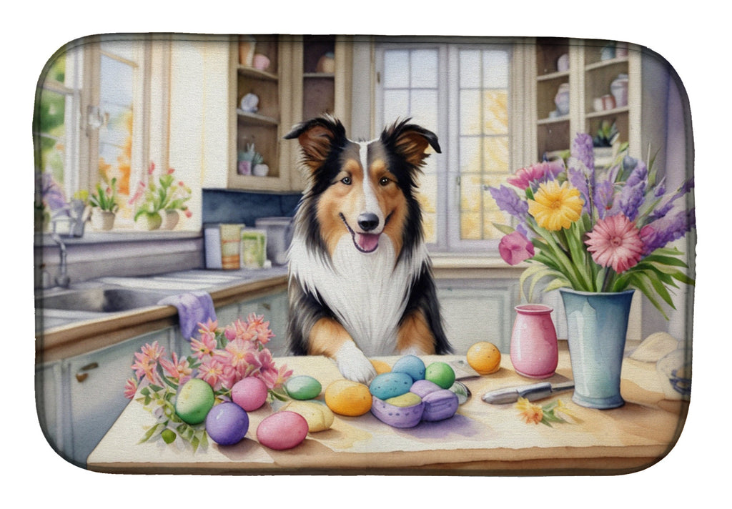 Decorating Easter Collie Dish Drying Mat Absorbent Dish Drying Mat Pad for Kitchen Counter Dish Drainer Mat for Countertop, 14 x 21", Multicolor