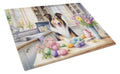 Decorating Easter Collie Cutting Board Tempered Glass Kitchen Cutting Surface, Heat Resistant Chopping, Non-Slip Feet, Food Prep & Serving