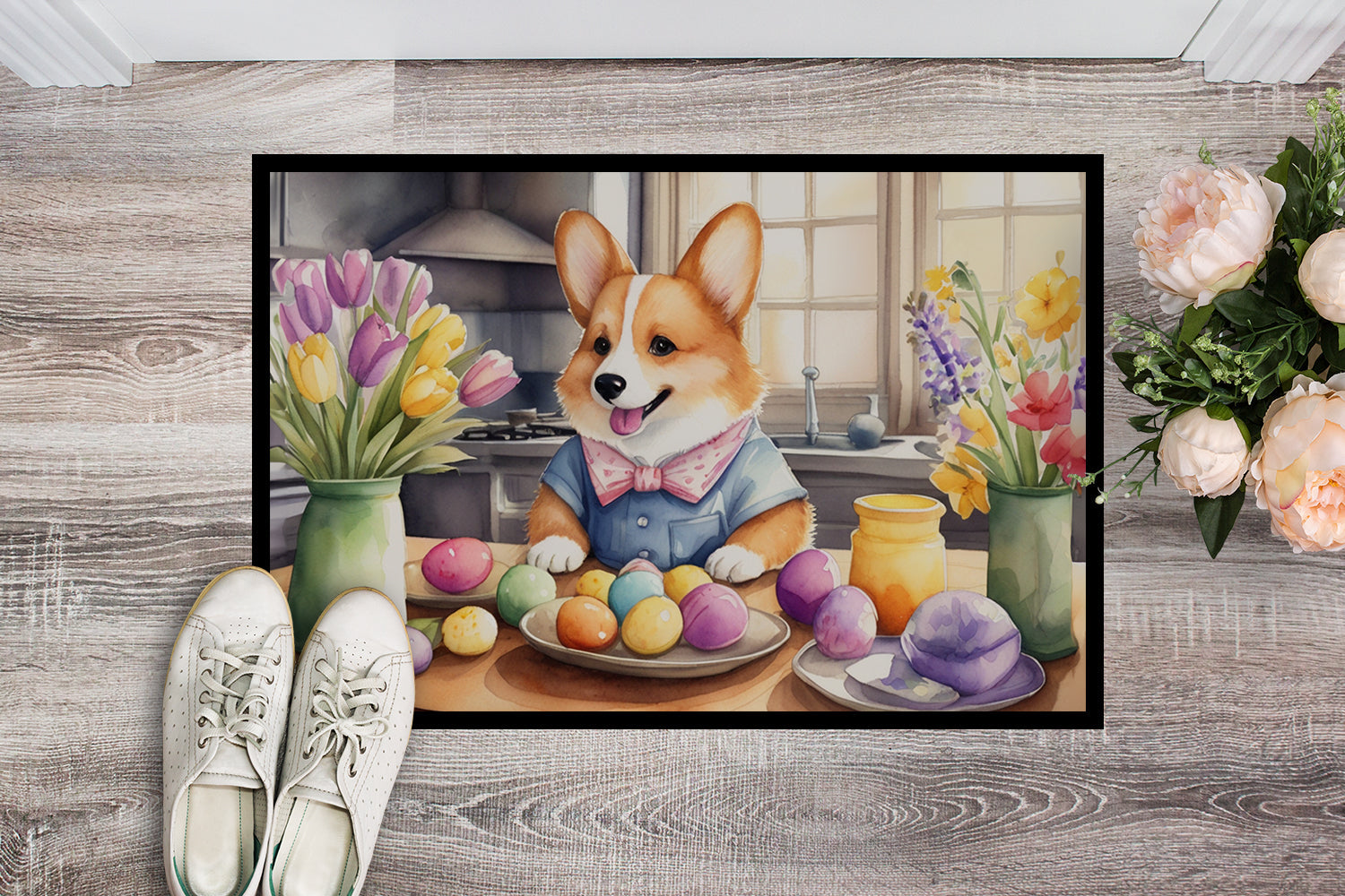 Decorating Easter Corgi Doormat Indoor Outdoor 18H X 27W Front Door Mat Rugs for Entryway, Non Slip Washable