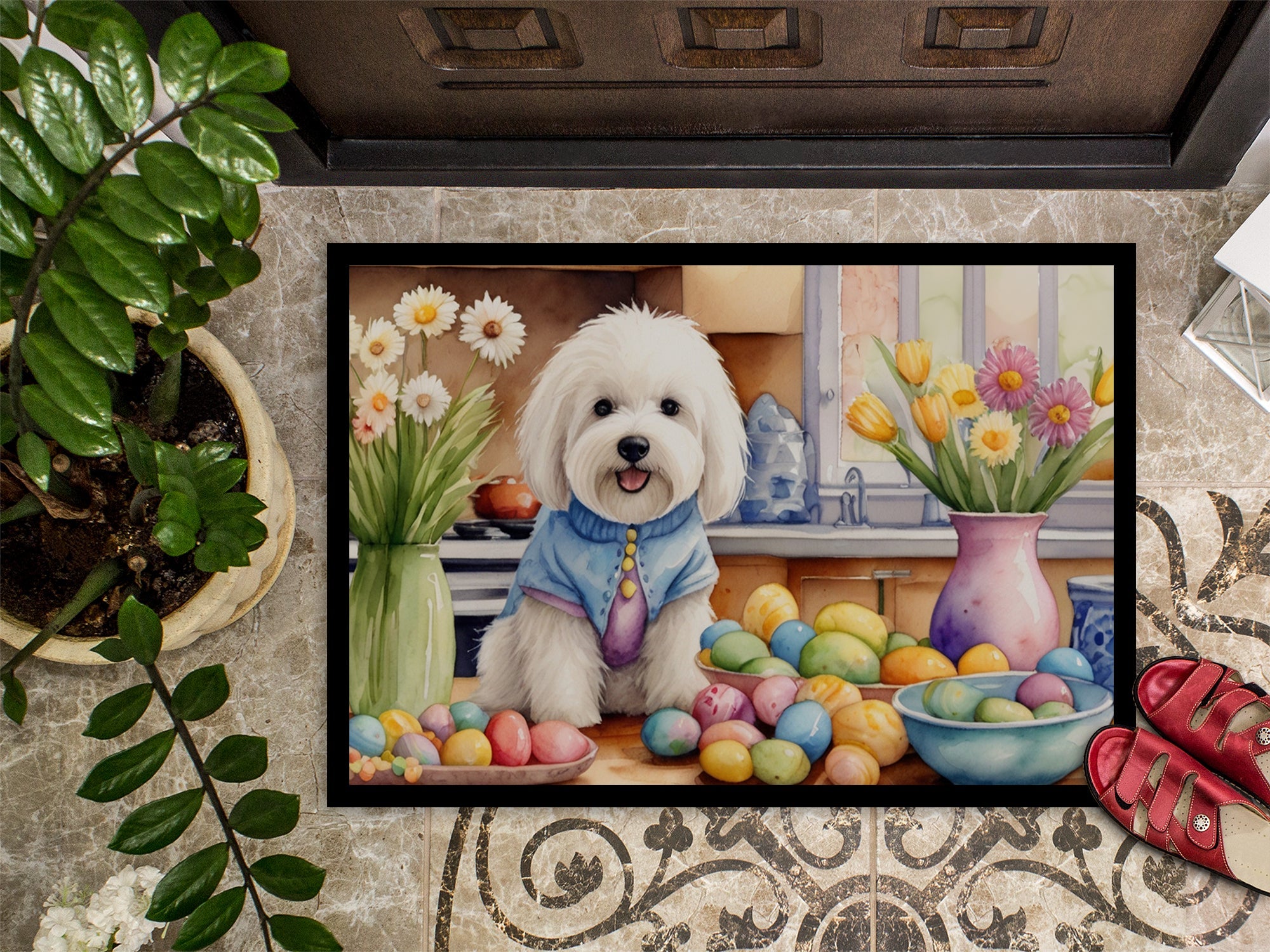 Decorating Easter Coton de Tulear Doormat Indoor Outdoor 24H X 36W Front Door Mat Rugs for Entryway, Non Slip Washable Low Pile,