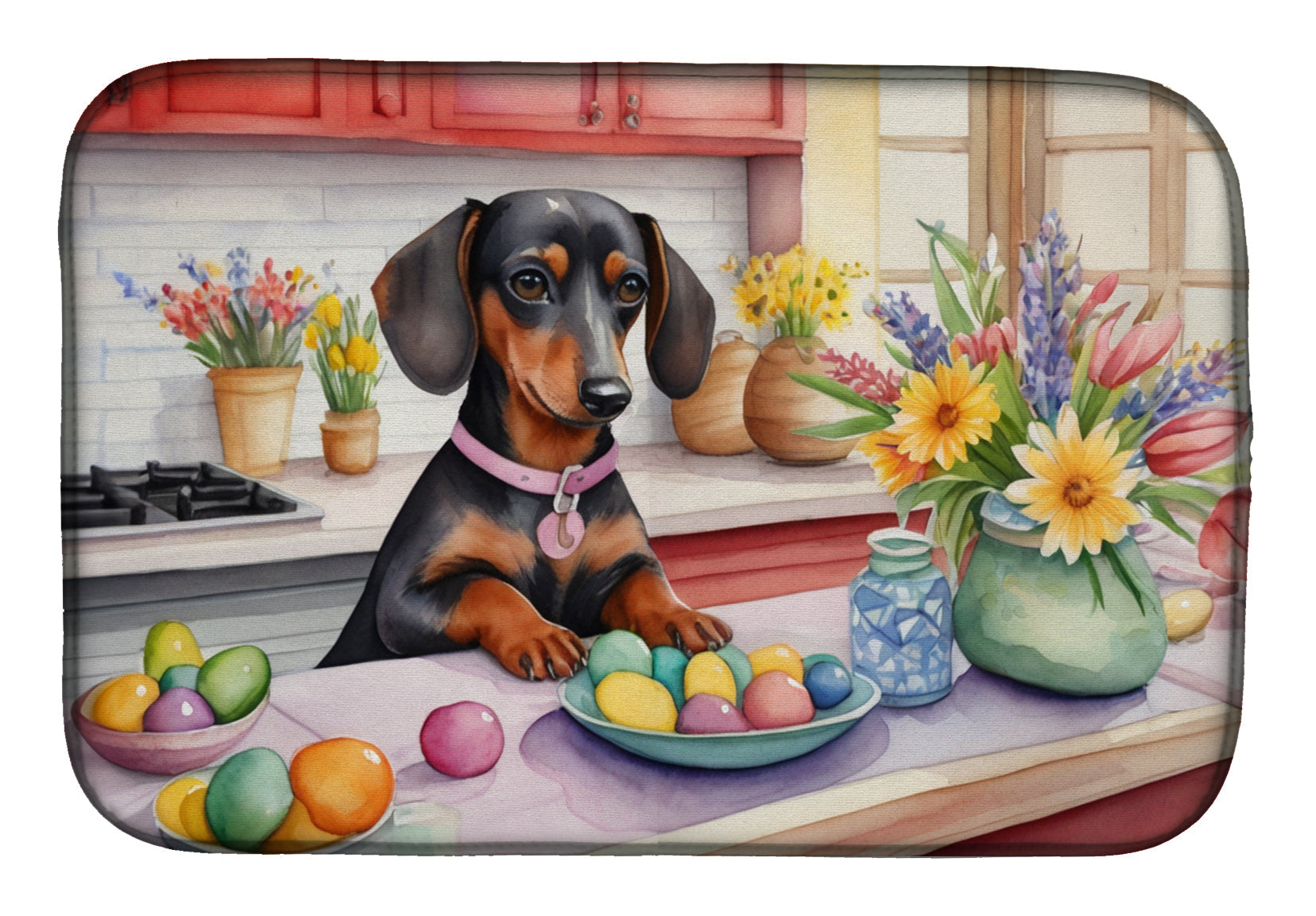 Decorating Easter Dachshund Dish Drying Mat Absorbent Dish Drying Mat Pad for Kitchen Counter Dish Drainer Mat for Countertop, 14 x 21", Multicolor