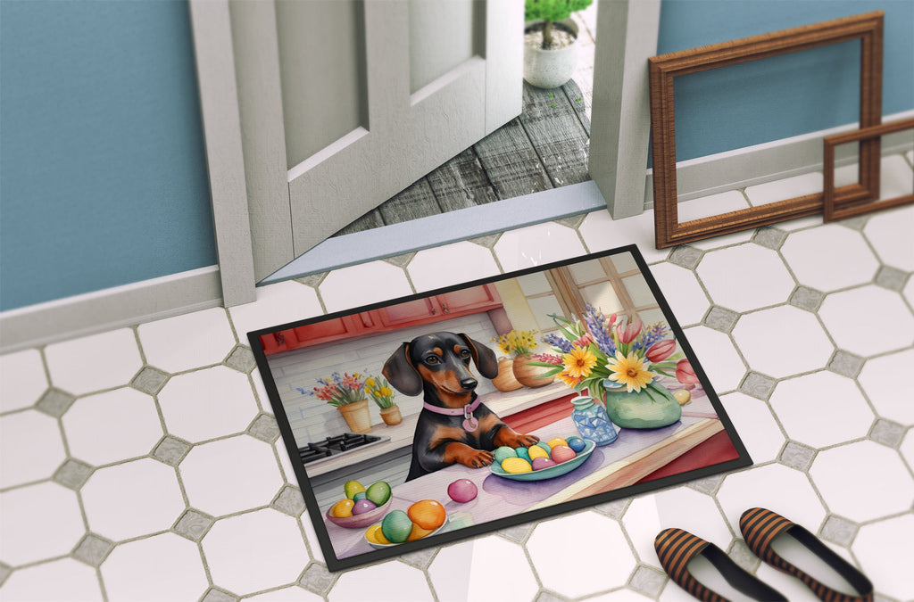 Decorating Easter Dachshund Doormat Indoor Outdoor 18H X 27W Front Door Mat Rugs for Entryway, Non Slip Washable