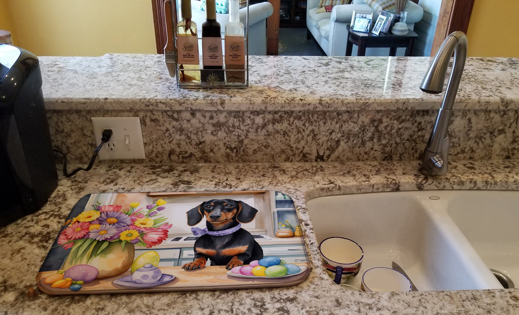 Decorating Easter Dachshund Dish Drying Mat Absorbent Dish Drying Mat Pad for Kitchen Counter Dish Drainer Mat for Countertop, 14 x 21", Multicolor