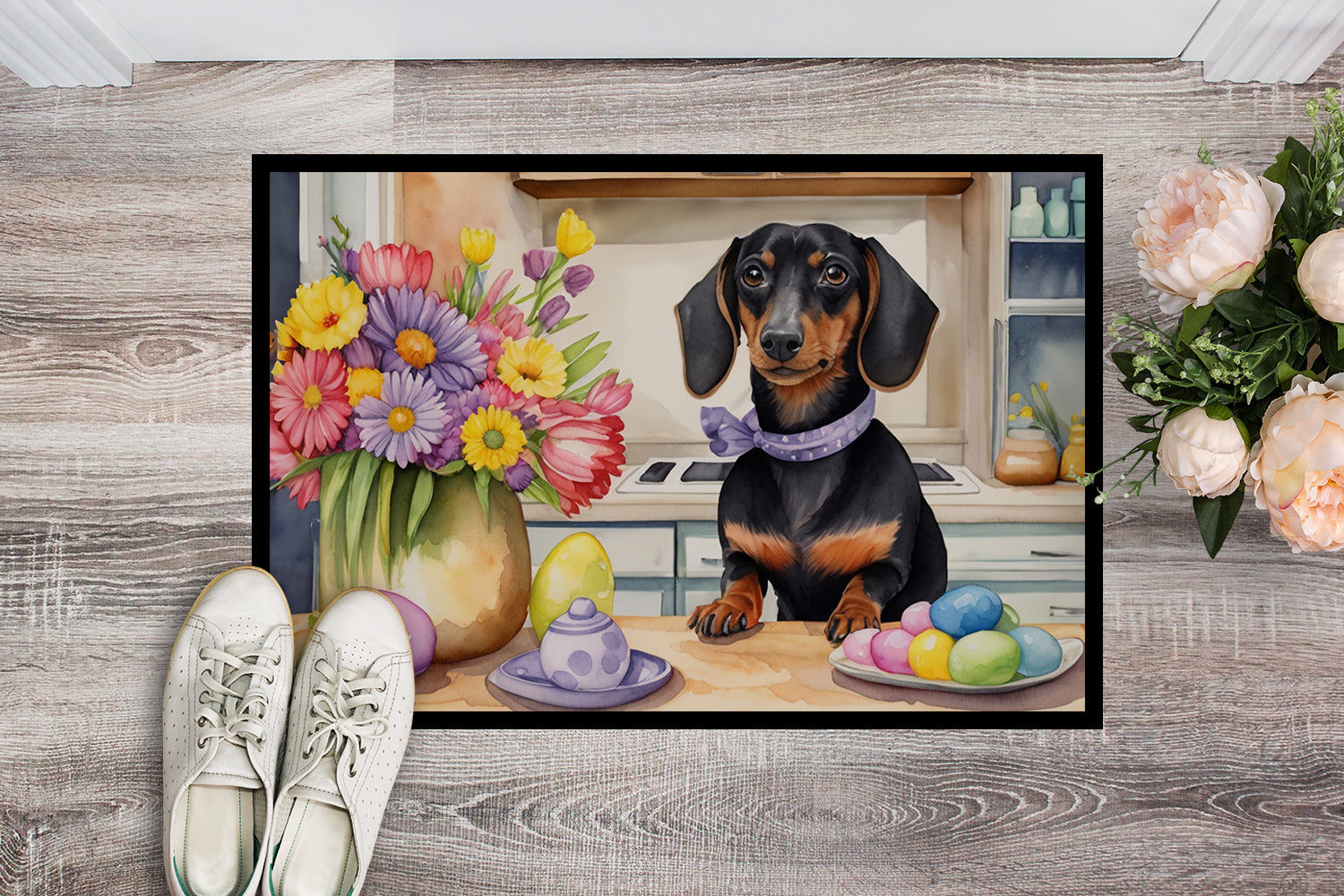 Decorating Easter Dachshund Doormat Indoor Outdoor 24H X 36W Front Door Mat Rugs for Entryway, Non Slip Washable Low Pile,