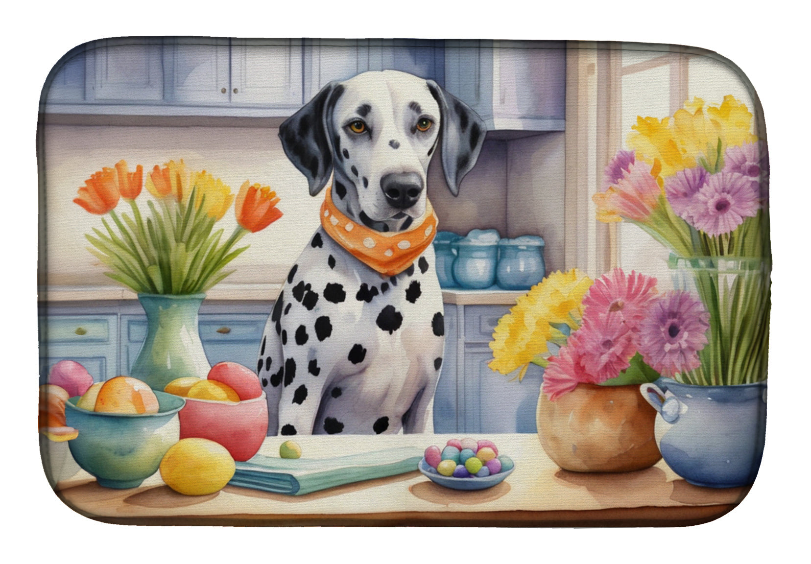 Decorating Easter Dalmatian Dish Drying Mat Absorbent Dish Drying Mat Pad for Kitchen Counter Dish Drainer Mat for Countertop, 14 x 21", Multicolor
