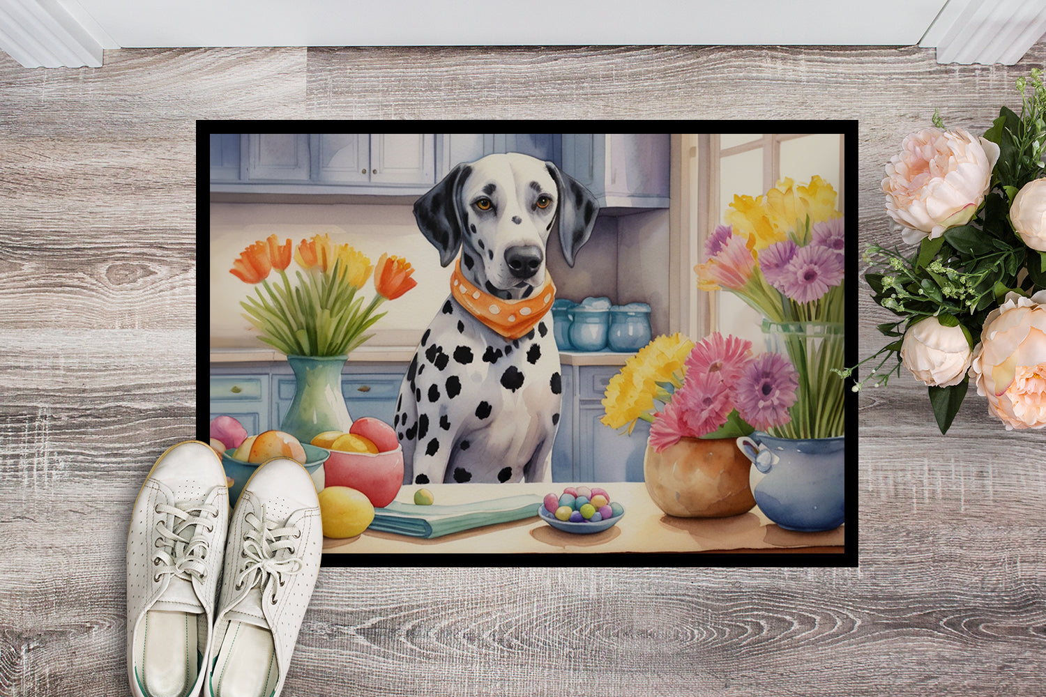 Decorating Easter Dalmatian Doormat Indoor Outdoor 24H X 36W Front Door Mat Rugs for Entryway, Non Slip Washable Low Pile,