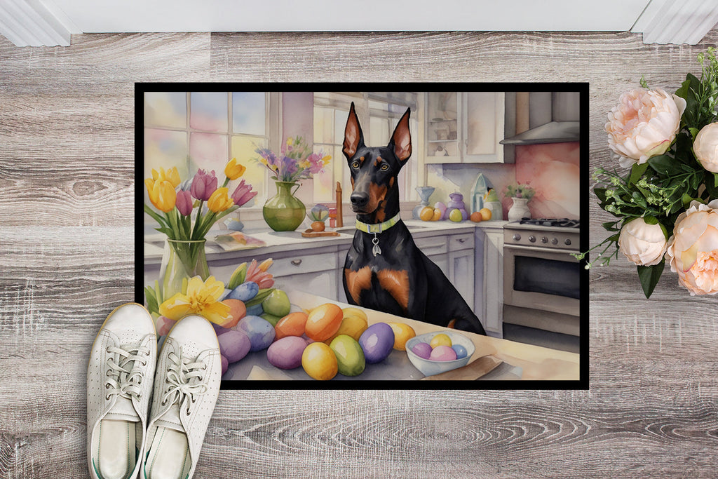 Decorating Easter Doberman Pinscher Doormat Indoor Outdoor 24H X 36W Front Door Mat Rugs for Entryway, Non Slip Washable Low Pile,