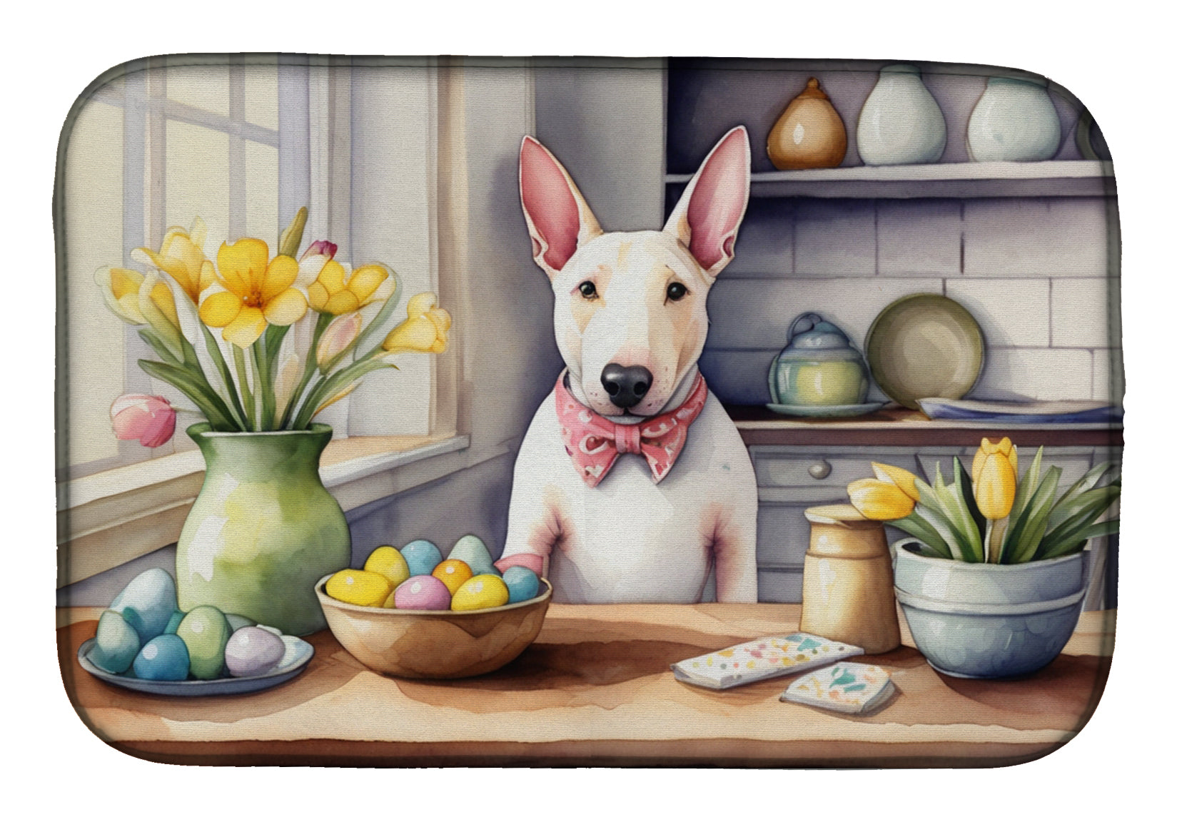 Decorating Easter English Bull Terrier Dish Drying Mat Absorbent Dish Drying Mat Pad for Kitchen Counter Dish Drainer Mat for Countertop, 14 x 21", Multicolor