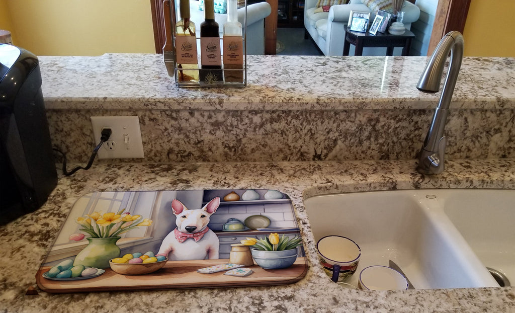 Decorating Easter English Bull Terrier Dish Drying Mat Absorbent Dish Drying Mat Pad for Kitchen Counter Dish Drainer Mat for Countertop, 14 x 21", Multicolor