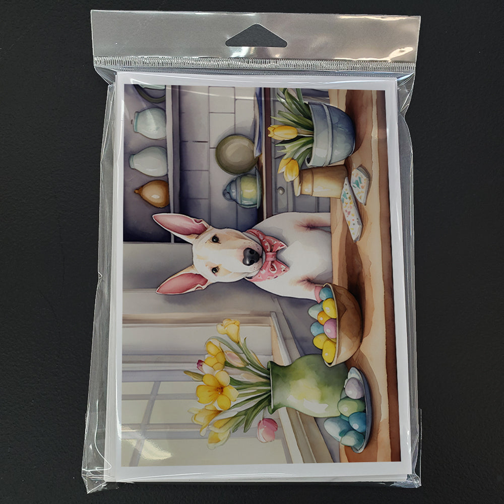 Decorating Easter English Bull Terrier Greeting Cards Pack of 8 Blank Cards with Envelopes Whimsical A7 Size 5x7