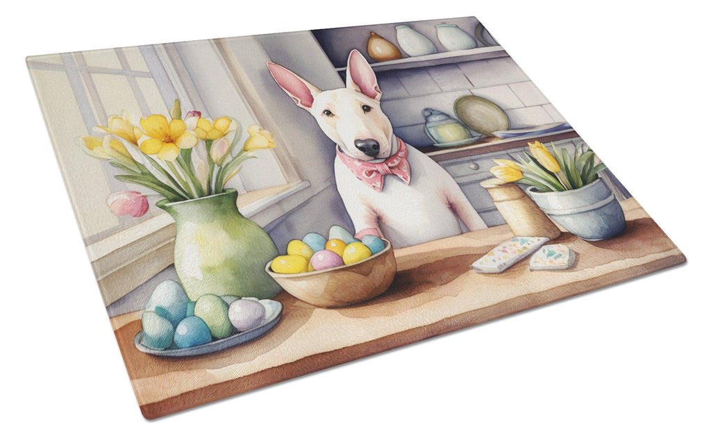 Decorating Easter English Bull Terrier Cutting Board Tempered Glass Kitchen Cutting Surface, Heat Resistant Chopping, Non-Slip Feet, Food Prep & Serving
