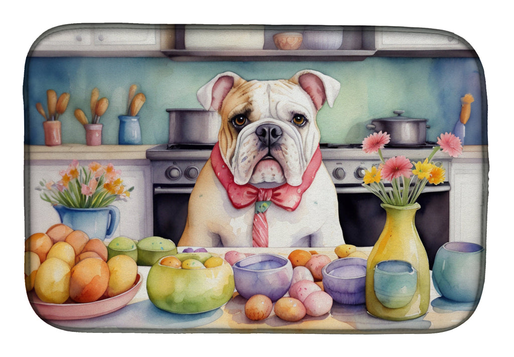 Decorating Easter English Bulldog Dish Drying Mat Absorbent Dish Drying Mat Pad for Kitchen Counter Dish Drainer Mat for Countertop, 14 x 21", Multicolor
