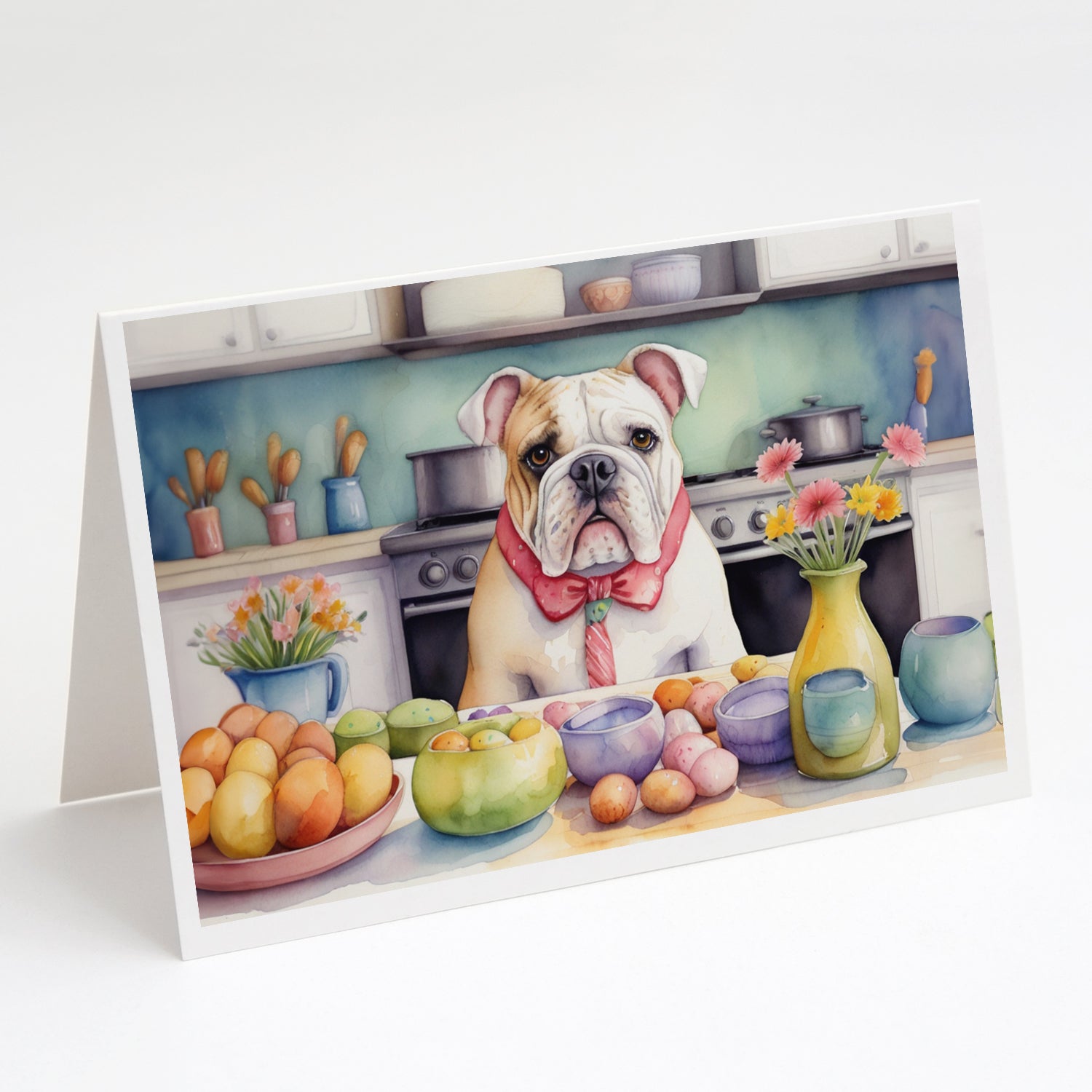 Decorating Easter English Bulldog Greeting Cards Pack of 8 Blank Cards with Envelopes Whimsical A7 Size 5x7