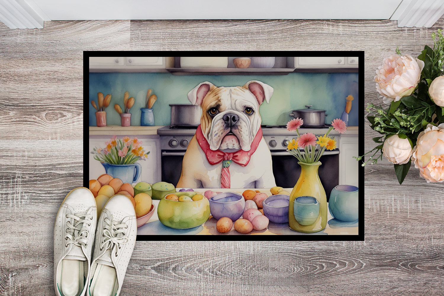 Decorating Easter English Bulldog Doormat Indoor Outdoor 18H X 27W Front Door Mat Rugs for Entryway, Non Slip Washable