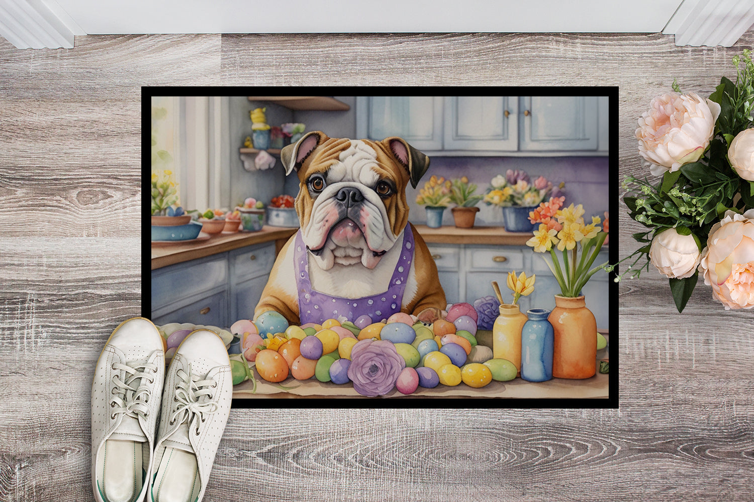 Decorating Easter English Bulldog Doormat Indoor Outdoor 24H X 36W Front Door Mat Rugs for Entryway, Non Slip Washable Low Pile,