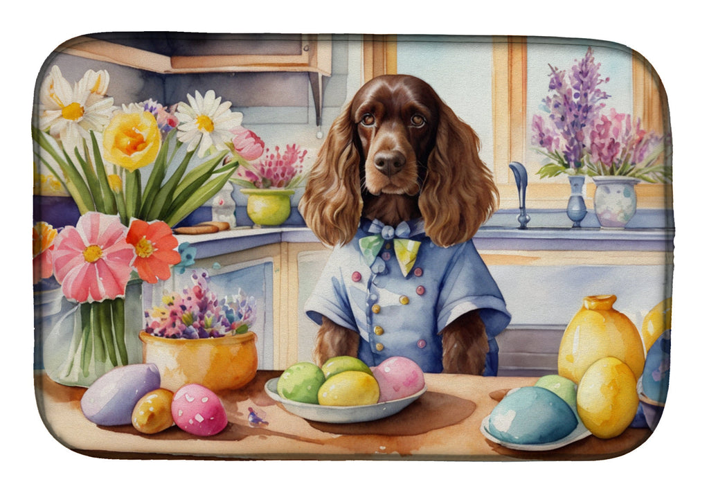 Decorating Easter English Cocker Spaniel Dish Drying Mat Absorbent Dish Drying Mat Pad for Kitchen Counter Dish Drainer Mat for Countertop, 14 x 21", Multicolor