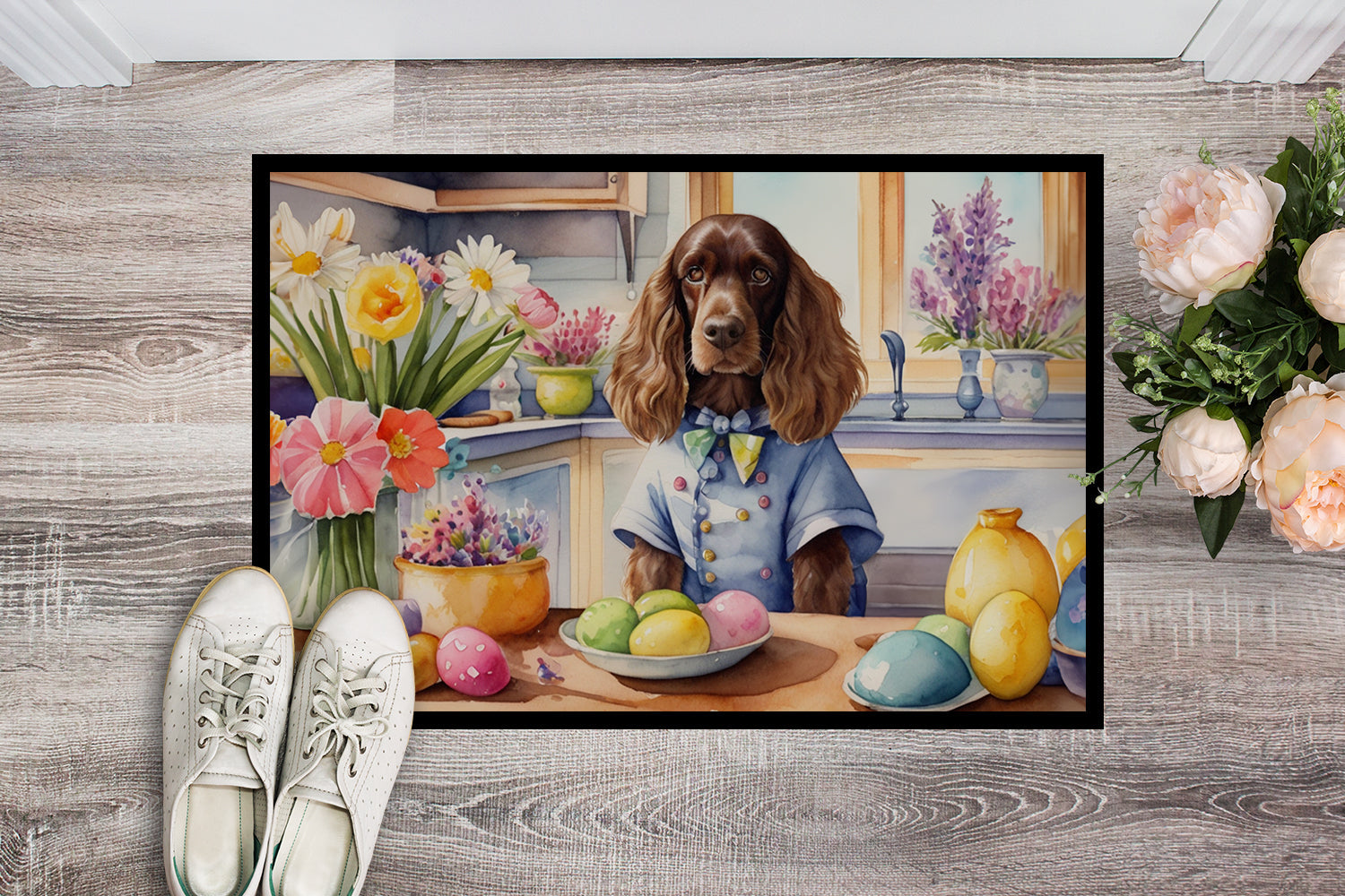 Decorating Easter English Cocker Spaniel Doormat Indoor Outdoor 18H X 27W Front Door Mat Rugs for Entryway, Non Slip Washable