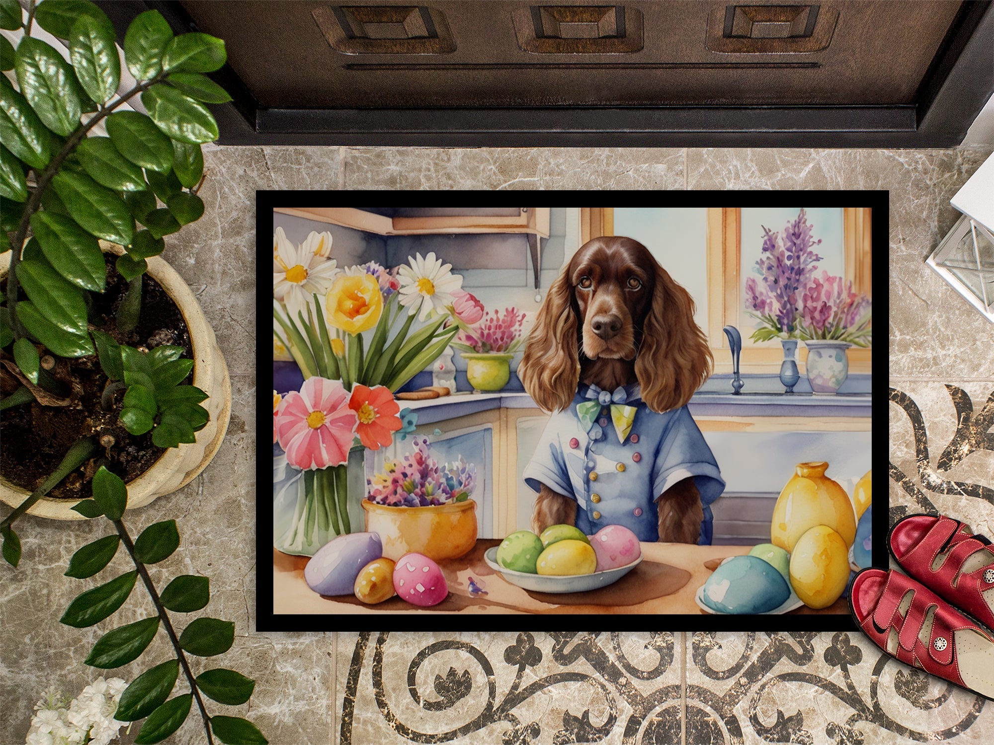 Decorating Easter English Cocker Spaniel Doormat Indoor Outdoor 18H X 27W Front Door Mat Rugs for Entryway, Non Slip Washable