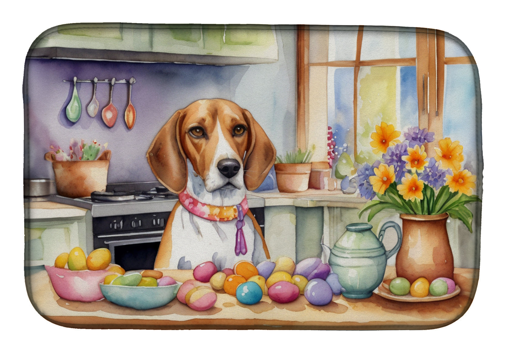 Decorating Easter English Foxhound Dish Drying Mat Absorbent Dish Drying Mat Pad for Kitchen Counter Dish Drainer Mat for Countertop, 14 x 21", Multicolor