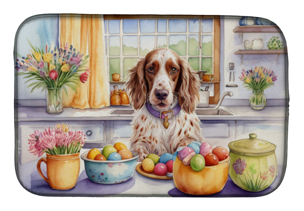 Decorating Easter English Setter Dish Drying Mat Absorbent Dish Drying Mat Pad for Kitchen Counter Dish Drainer Mat for Countertop, 14 x 21", Multicolor