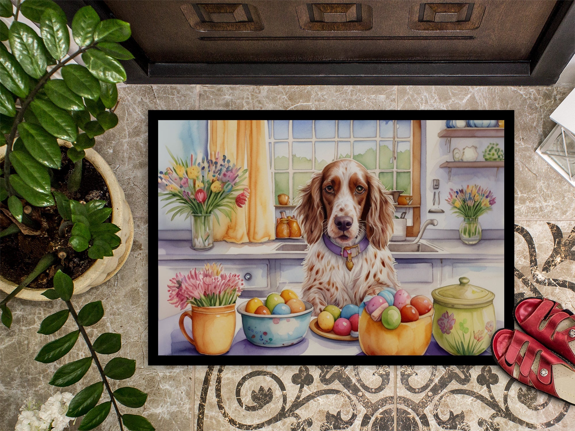 Decorating Easter English Setter Doormat Indoor Outdoor 24H X 36W Front Door Mat Rugs for Entryway, Non Slip Washable Low Pile,