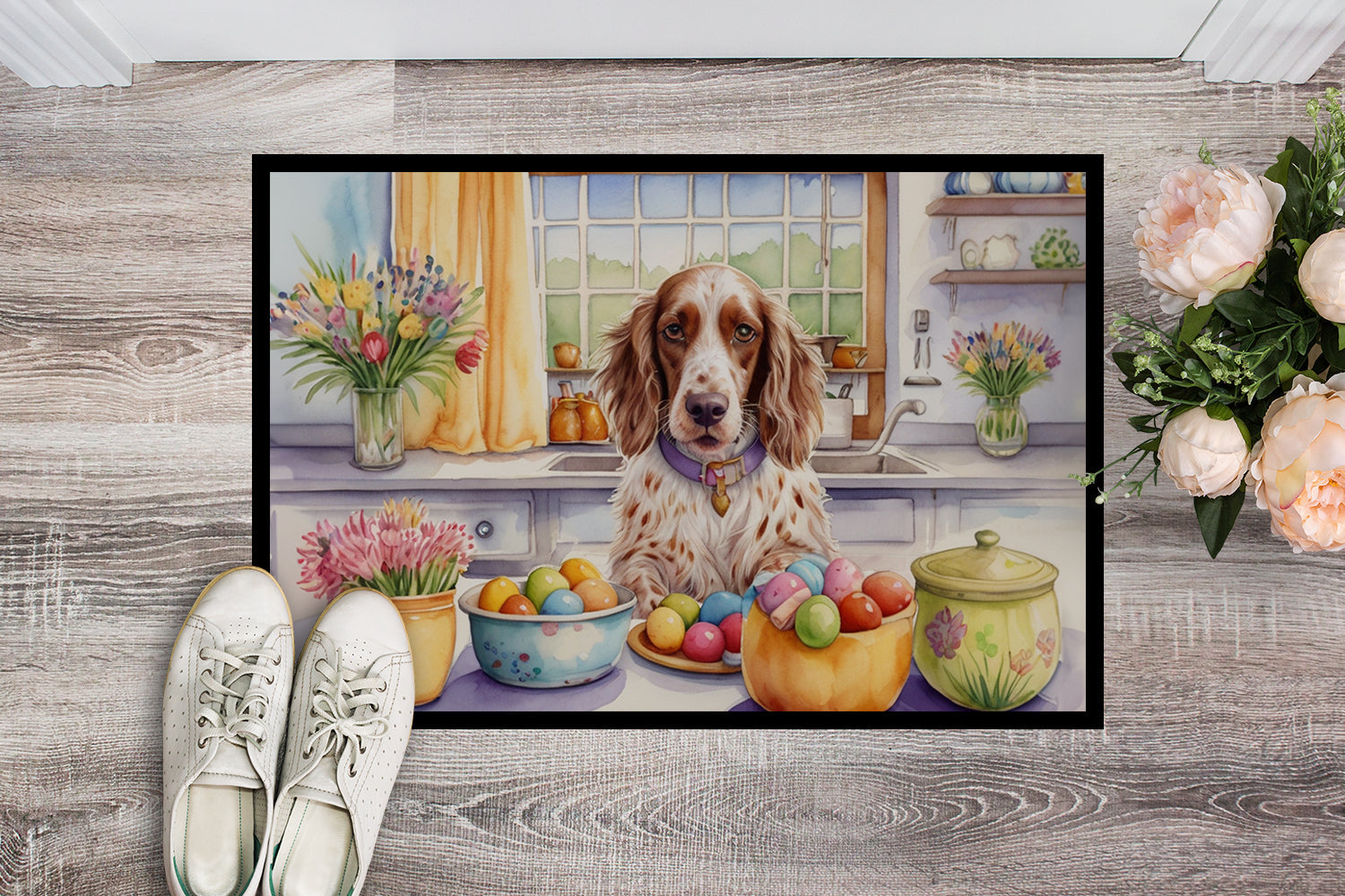 Decorating Easter English Setter Doormat Indoor Outdoor 18H X 27W Front Door Mat Rugs for Entryway, Non Slip Washable