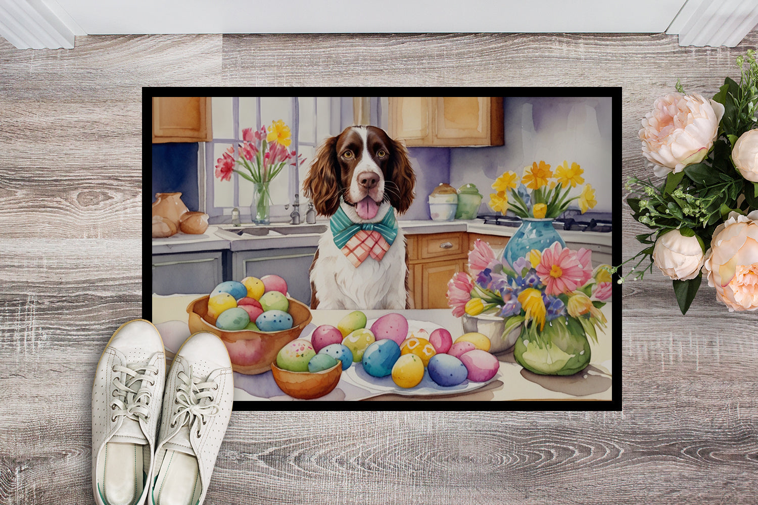 Decorating Easter English Springer Spaniel Doormat Indoor Outdoor 18H X 27W Front Door Mat Rugs for Entryway, Non Slip Washable