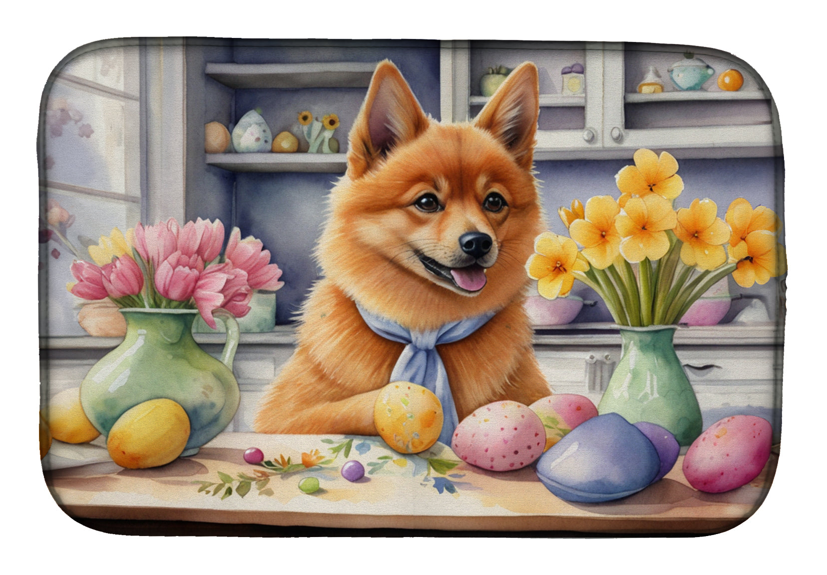 Decorating Easter Finnish Spitz Dish Drying Mat Absorbent Dish Drying Mat Pad for Kitchen Counter Dish Drainer Mat for Countertop, 14 x 21", Multicolor