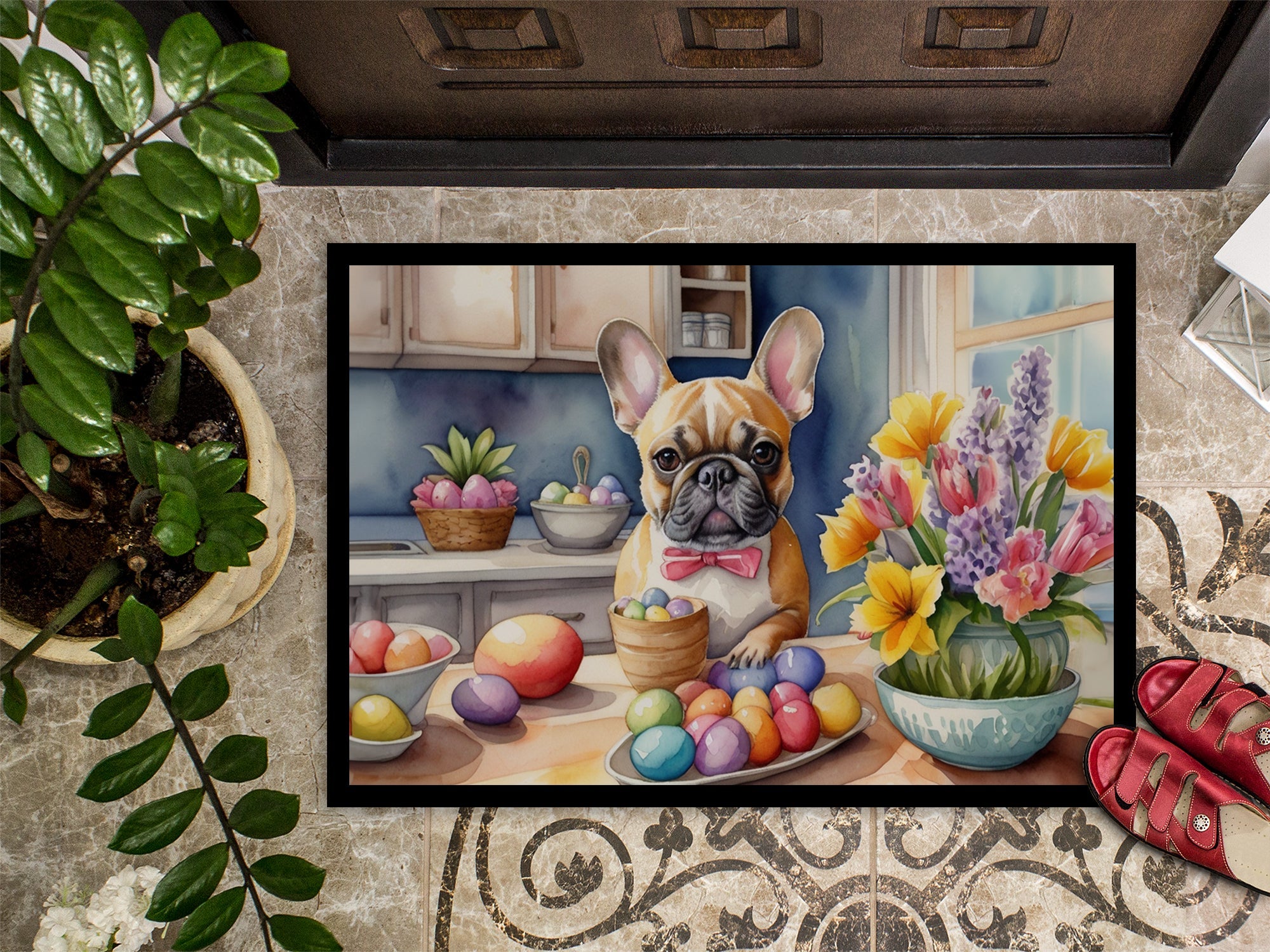 Decorating Easter French Bulldog Doormat Indoor Outdoor 18H X 27W Front Door Mat Rugs for Entryway, Non Slip Washable