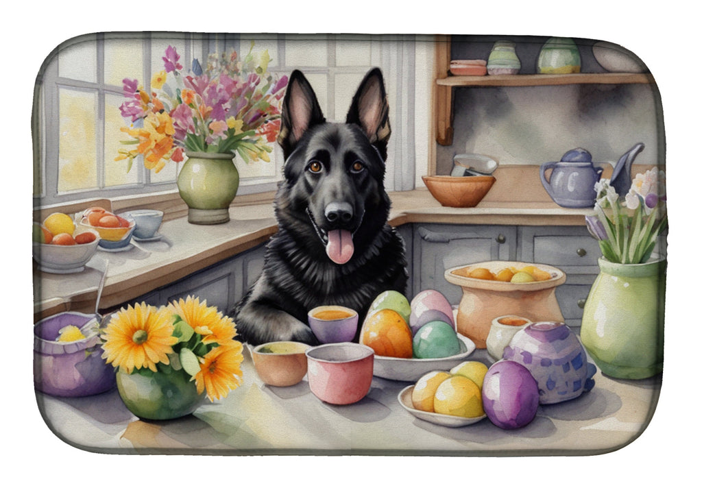 Decorating Easter German Shepherd Dish Drying Mat Absorbent Dish Drying Mat Pad for Kitchen Counter Dish Drainer Mat for Countertop, 14 x 21", Multicolor