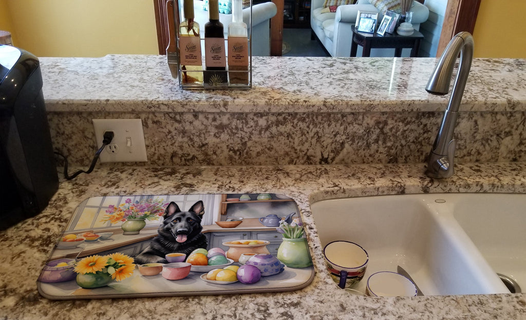Decorating Easter German Shepherd Dish Drying Mat Absorbent Dish Drying Mat Pad for Kitchen Counter Dish Drainer Mat for Countertop, 14 x 21", Multicolor