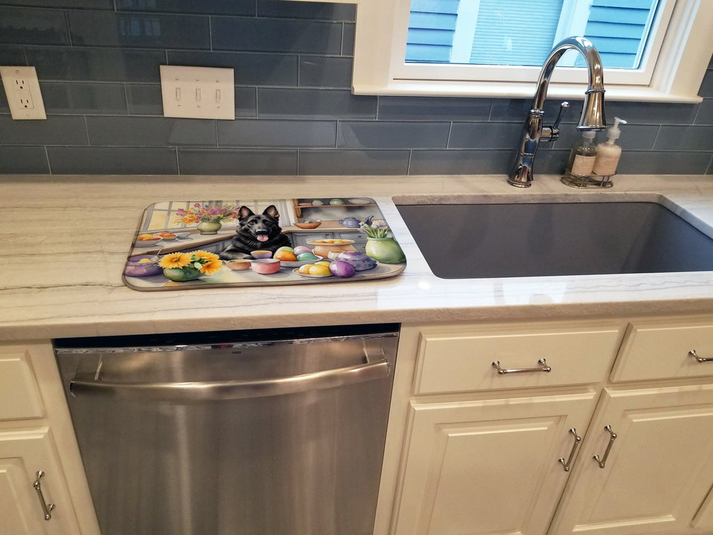 Decorating Easter German Shepherd Dish Drying Mat Absorbent Dish Drying Mat Pad for Kitchen Counter Dish Drainer Mat for Countertop, 14 x 21", Multicolor