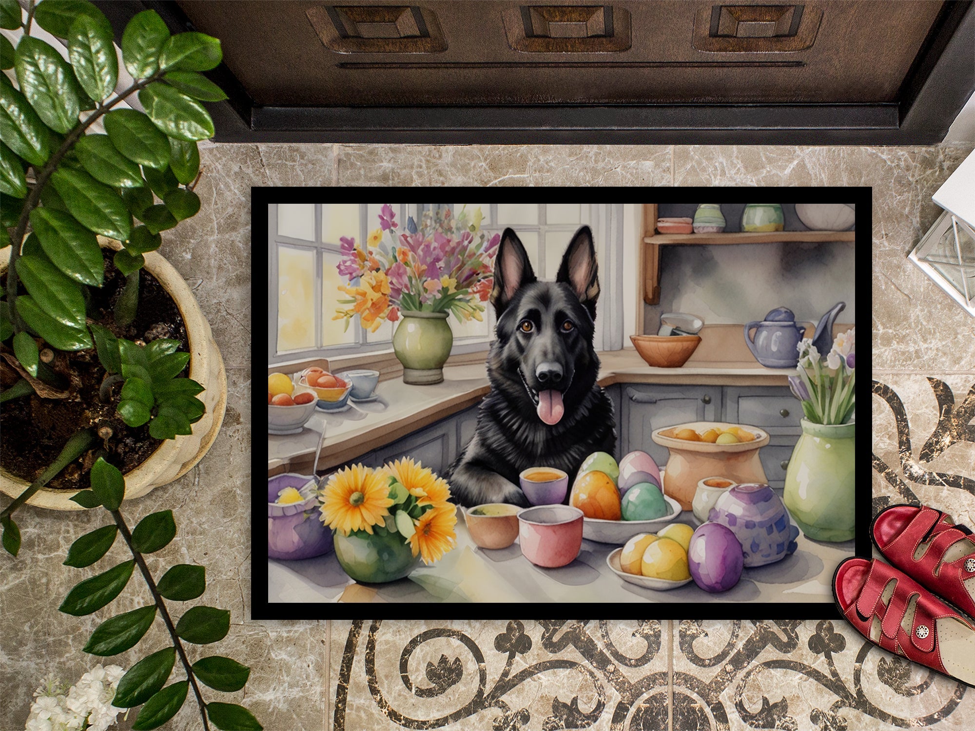 Decorating Easter German Shepherd Doormat Indoor Outdoor 24H X 36W Front Door Mat Rugs for Entryway, Non Slip Washable Low Pile,