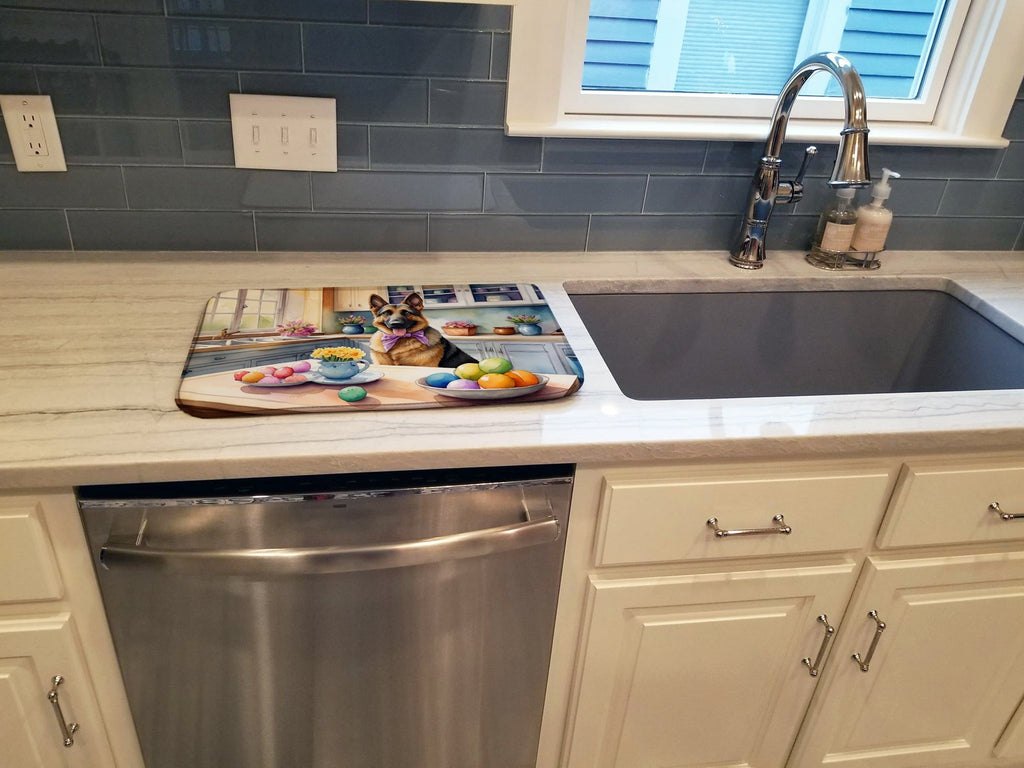 Decorating Easter German Shepherd Dish Drying Mat Absorbent Dish Drying Mat Pad for Kitchen Counter Dish Drainer Mat for Countertop, 14 x 21", Multicolor