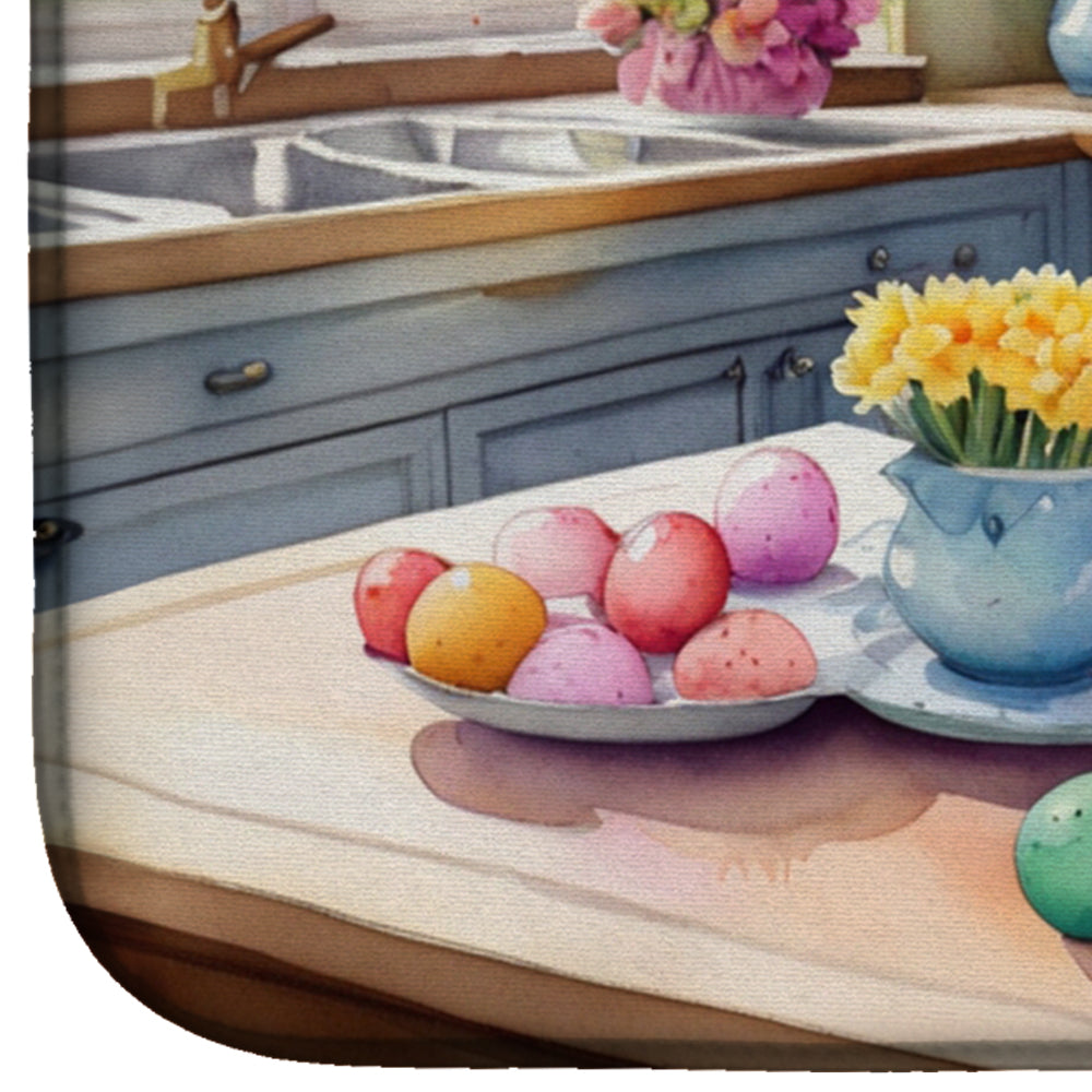 Decorating Easter German Shepherd Dish Drying Mat Absorbent Dish Drying Mat Pad for Kitchen Counter Dish Drainer Mat for Countertop, 14 x 21", Multicolor