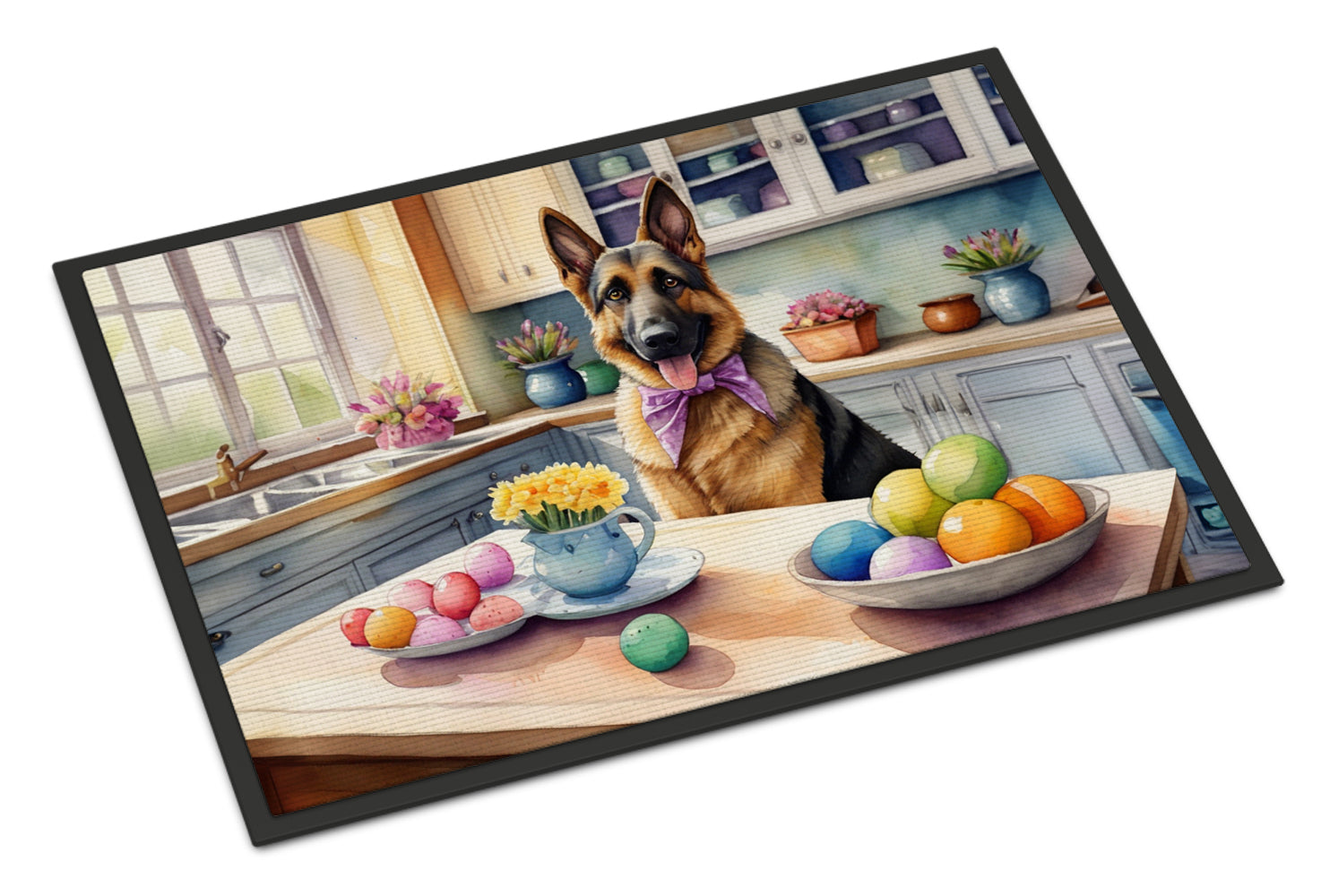 Decorating Easter German Shepherd Doormat Indoor Outdoor 18H X 27W Front Door Mat Rugs for Entryway, Non Slip Washable