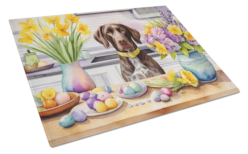 Decorating Easter German Shorthaired Pointer Cutting Board Tempered Glass Kitchen Cutting Surface, Heat Resistant Chopping, Non-Slip Feet, Food Prep & Serving