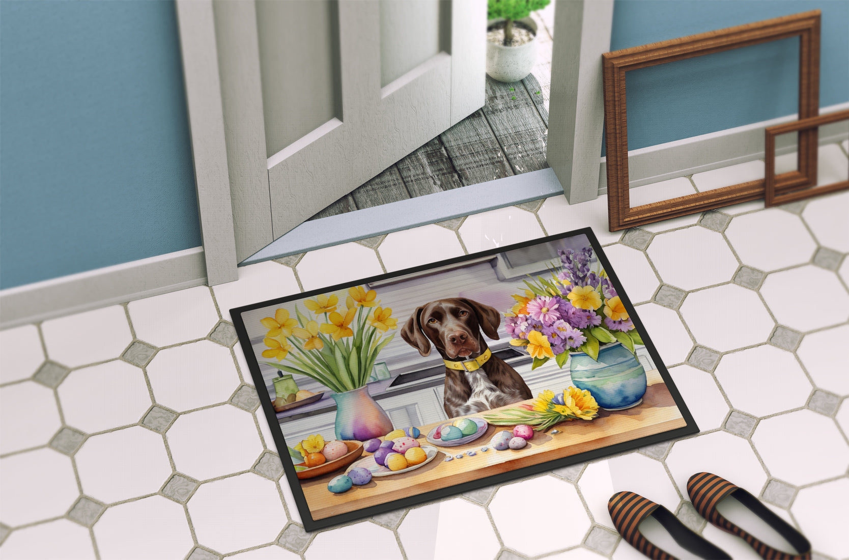 Decorating Easter German Shorthaired Pointer Doormat Indoor Outdoor 18H X 27W Front Door Mat Rugs for Entryway, Non Slip Washable
