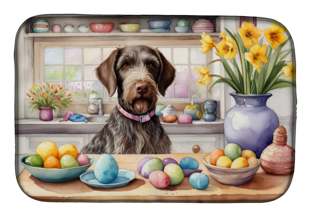 Decorating Easter German Wirehaired Pointer Dish Drying Mat Absorbent Dish Drying Mat Pad for Kitchen Counter Dish Drainer Mat for Countertop, 14 x 21", Multicolor