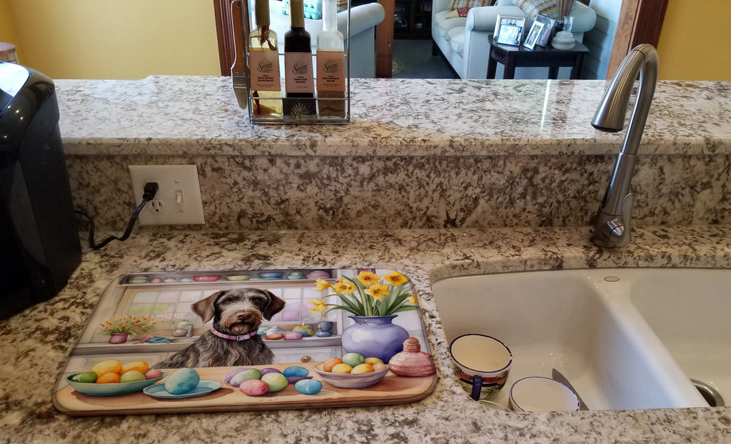 Decorating Easter German Wirehaired Pointer Dish Drying Mat Absorbent Dish Drying Mat Pad for Kitchen Counter Dish Drainer Mat for Countertop, 14 x 21", Multicolor