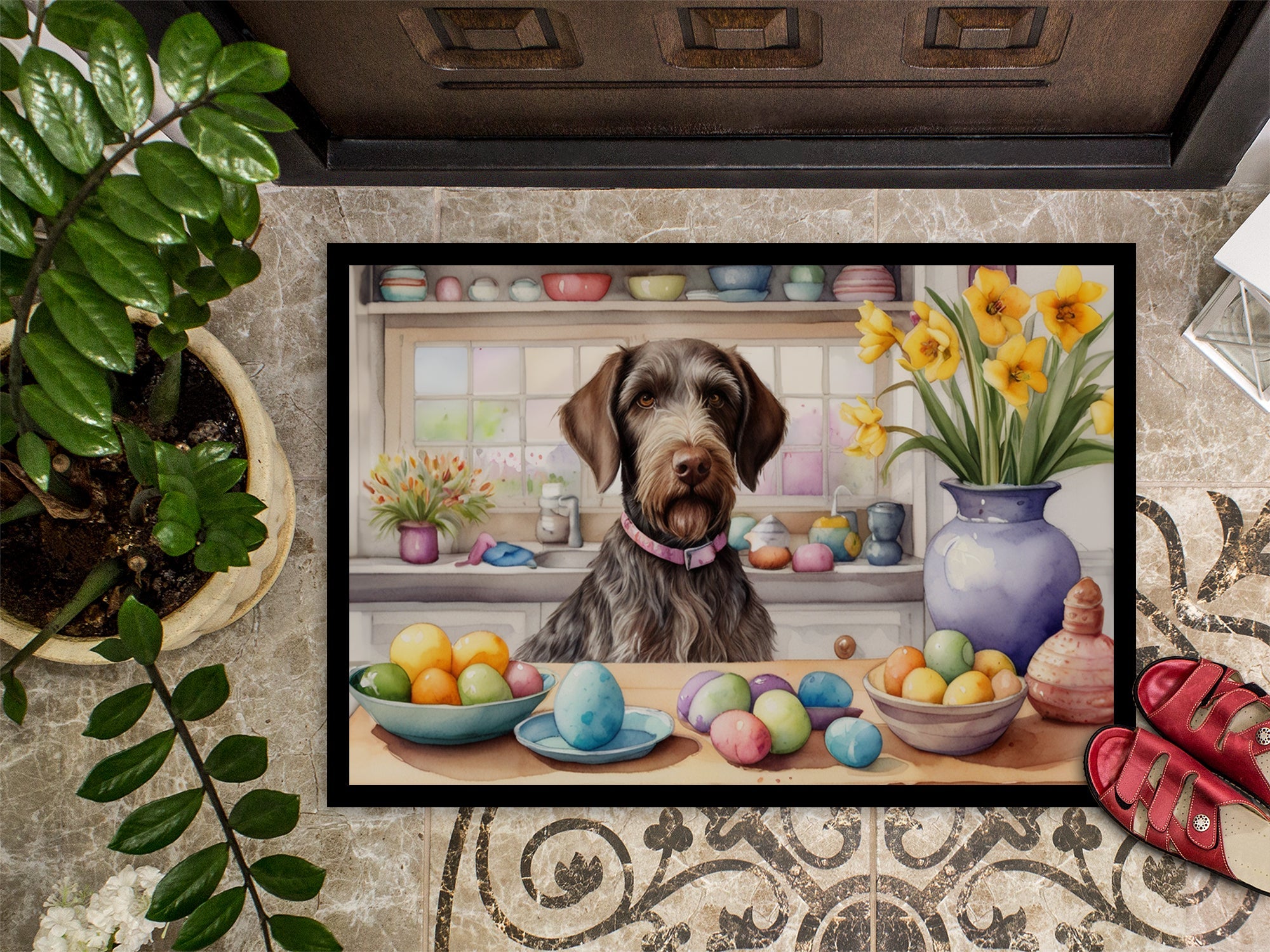 Decorating Easter German Wirehaired Pointer Doormat Indoor Outdoor 24H X 36W Front Door Mat Rugs for Entryway, Non Slip Washable Low Pile,