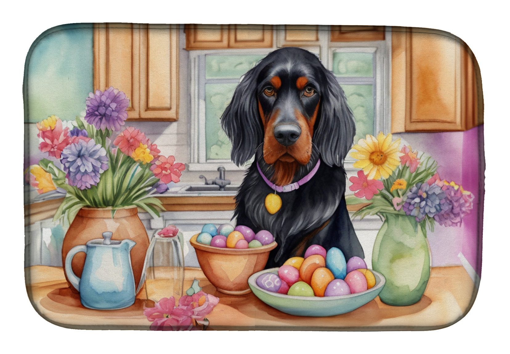 Decorating Easter Gordon Setter Dish Drying Mat Absorbent Dish Drying Mat Pad for Kitchen Counter Dish Drainer Mat for Countertop, 14 x 21", Multicolor
