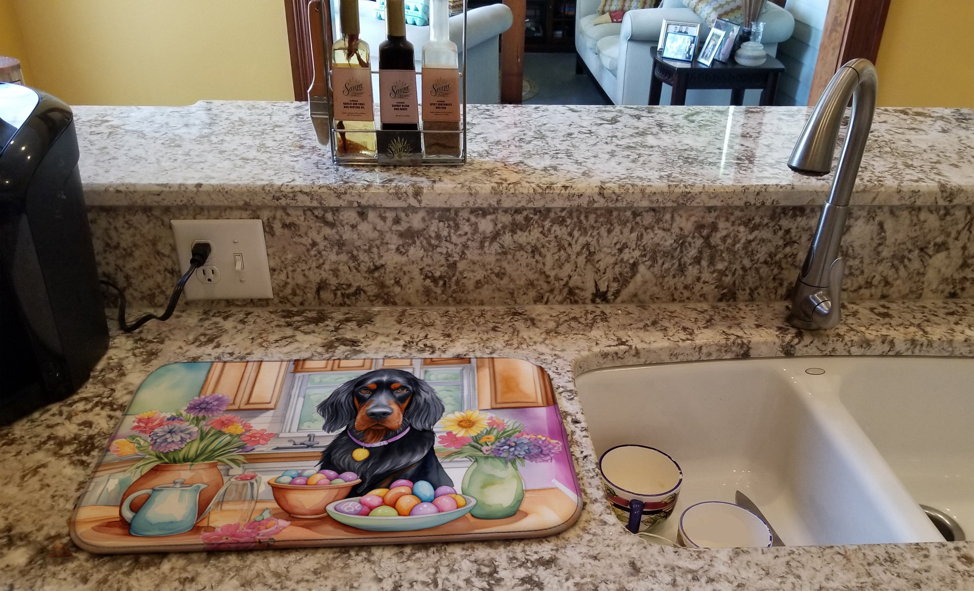 Decorating Easter Gordon Setter Dish Drying Mat Absorbent Dish Drying Mat Pad for Kitchen Counter Dish Drainer Mat for Countertop, 14 x 21", Multicolor