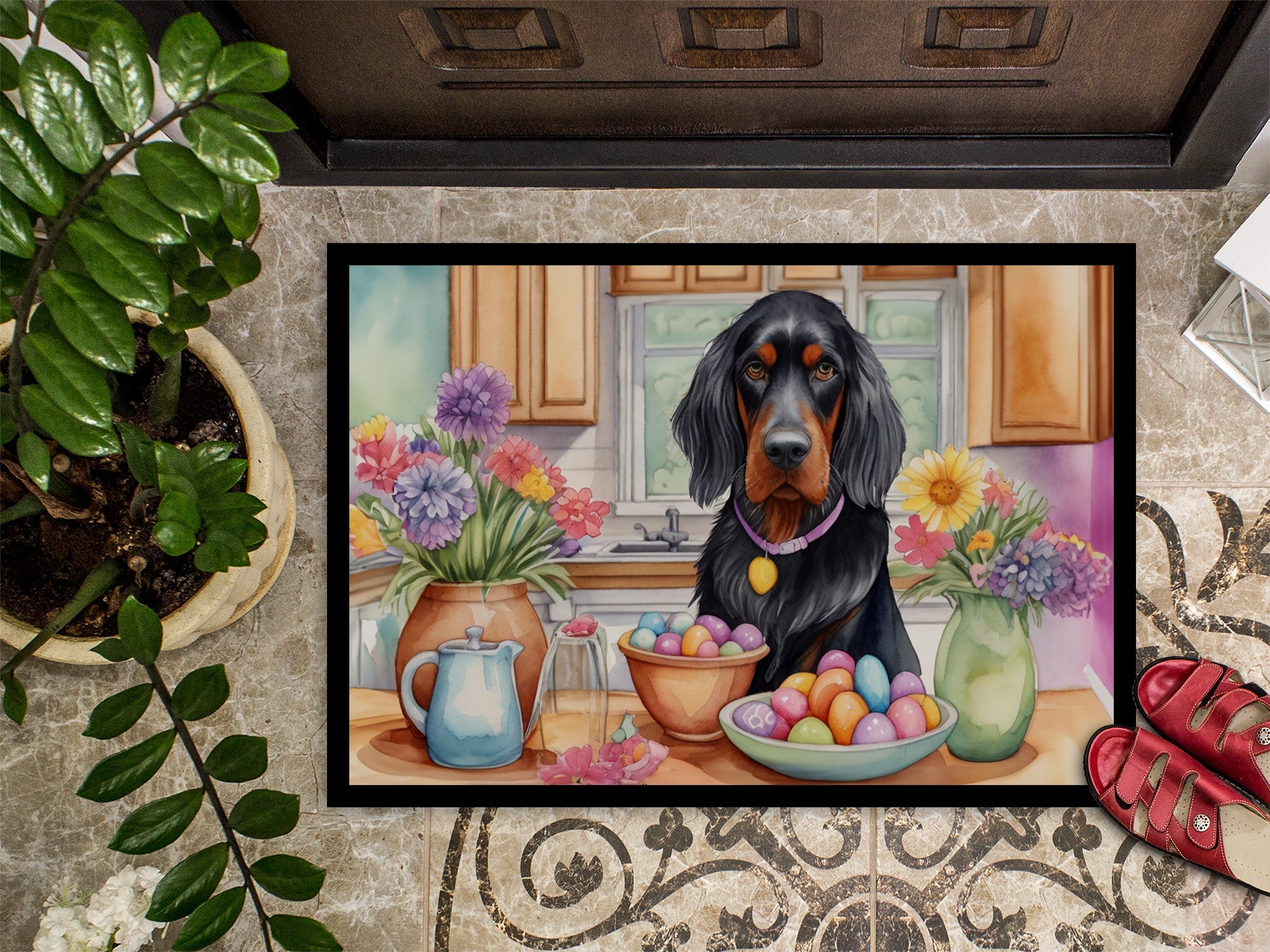 Decorating Easter Gordon Setter Doormat Indoor Outdoor 24H X 36W Front Door Mat Rugs for Entryway, Non Slip Washable Low Pile,
