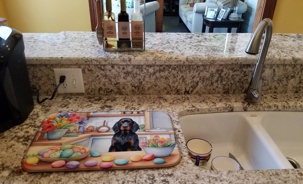 Decorating Easter Gordon Setter Dish Drying Mat Absorbent Dish Drying Mat Pad for Kitchen Counter Dish Drainer Mat for Countertop, 14 x 21", Multicolor